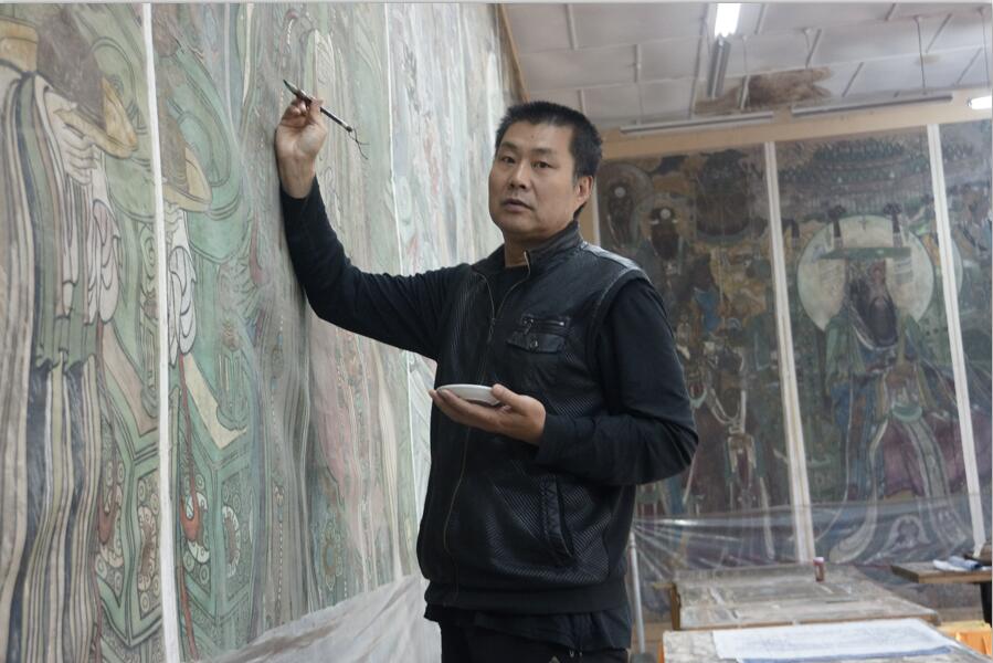 2014年在山西芮城临摹永乐宫壁画